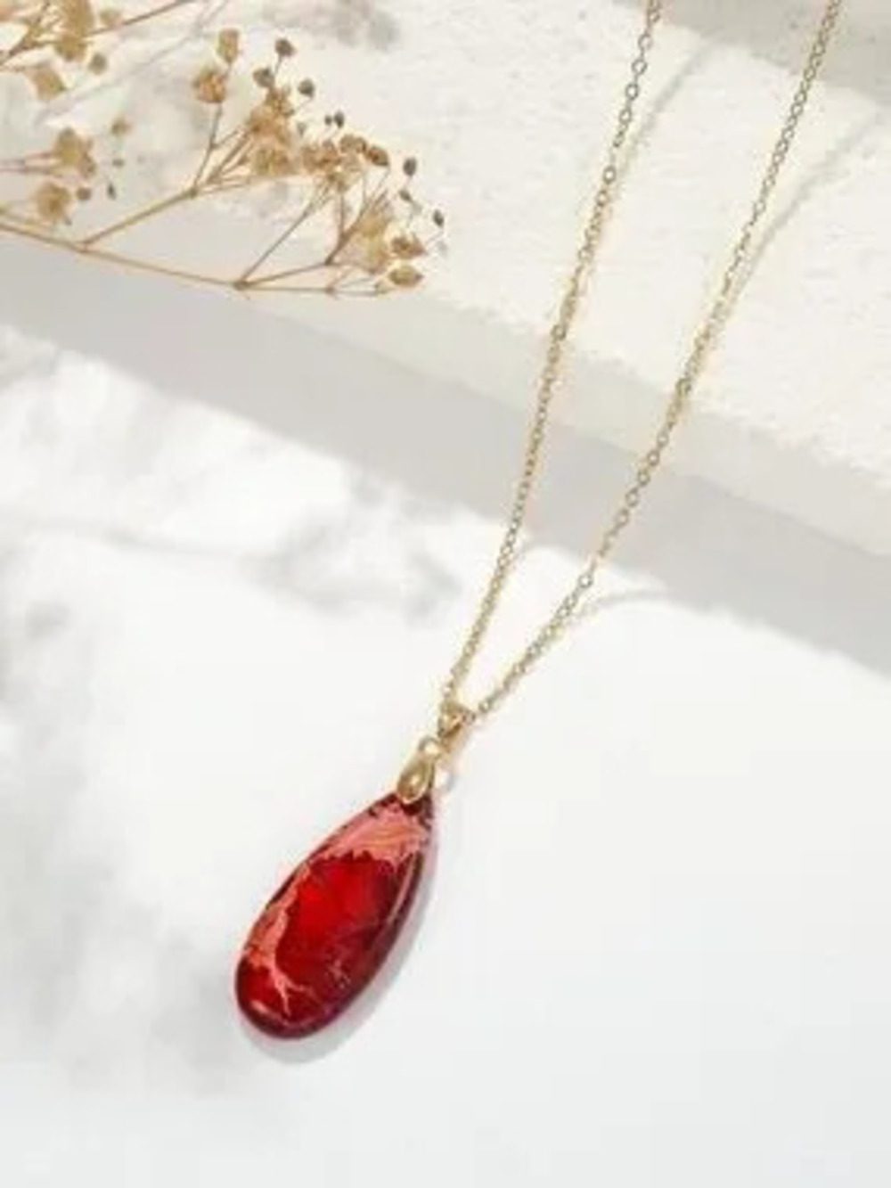 Anthropologie Gold-Tone Necklace with Red Teardrop Pendant